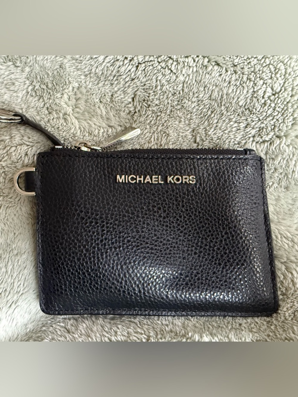 Michael Kors Black Leather Zip Wallet with Silver hardware & keyring
